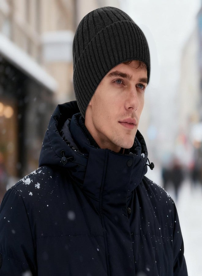 NAHOSY Winter Fleece Lined Beanie Hat for Men Women, Unisex Fashion Thermal Cuffed Knit Skullcap Warm Winter Swag Hat, Black - Image 5